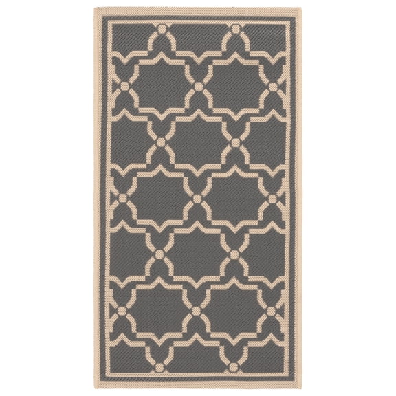 SAFAVIEH Courtyard Allison Geometric Bordered Indoor/Outdoor Area Rug, 2' x 3'7", Anthracite/Beige