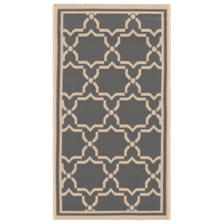 SAFAVIEH Courtyard Allison Geometric Bordered Indoor/Outdoor Area Rug, 2' x 3'7", Anthracite/Beige
