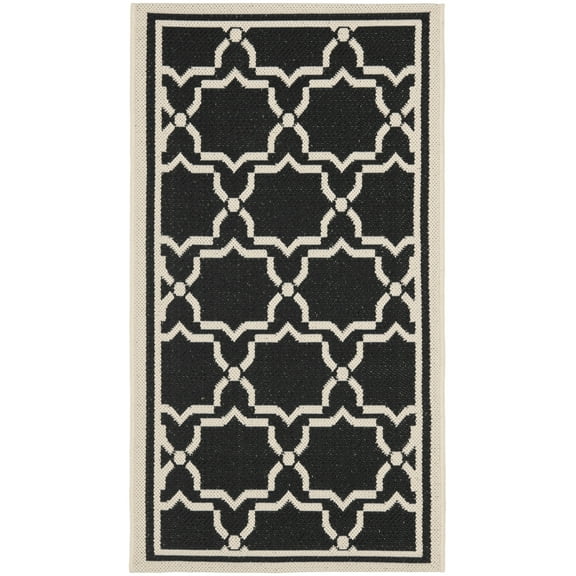 SAFAVIEH Courtyard Allison Geometric Bordered Indoor/Outdoor Area Rug, 2' x 3'7", Black/Beige
