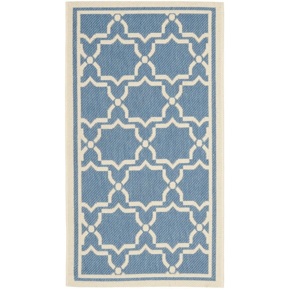 SAFAVIEH Courtyard Allison Geometric Bordered Indoor/Outdoor Area Rug, 2' x 3'7", Blue/Beige