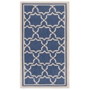 SAFAVIEH Courtyard Allison Geometric Bordered Indoor/Outdoor Area Rug, 2' x 3'7", Blue/Beige