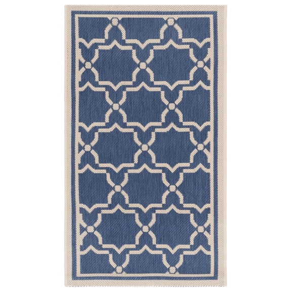 SAFAVIEH Courtyard Allison Geometric Bordered Indoor/Outdoor Area Rug, 2' x 3'7", Blue/Beige