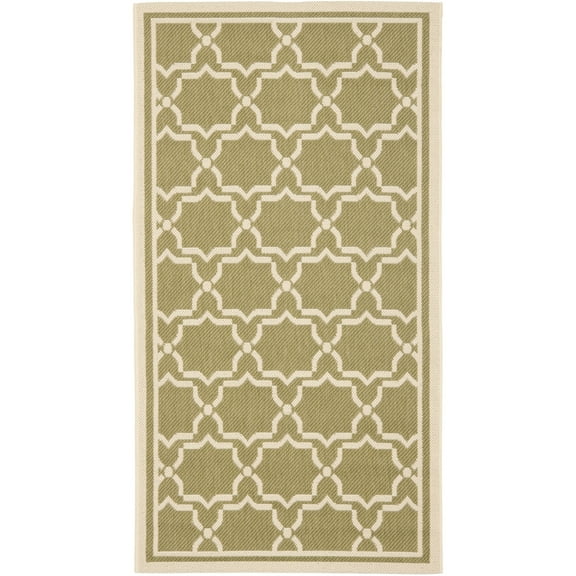 SAFAVIEH Courtyard Allison Geometric Bordered Indoor/Outdoor Area Rug, 2' x 3'7", Green/Beige