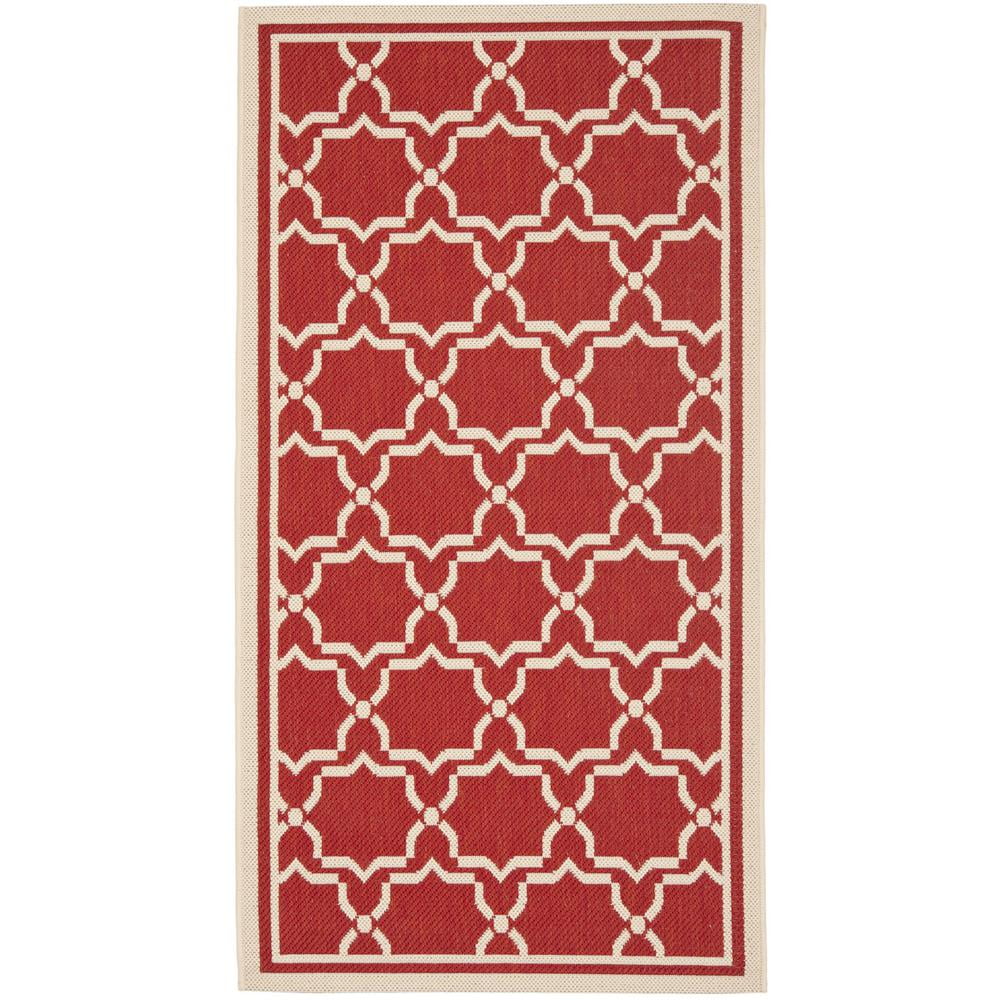 Red and Bone Geometric Synthetic Outdoor Area Rug, 2' x 3'7"