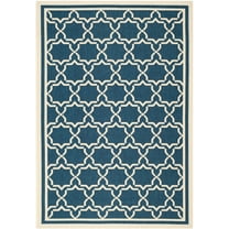 SAFAVIEH Courtyard Allison Geometric Bordered Indoor/Outdoor Area Rug, 4' x 5'7", Navy/Beige