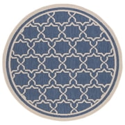 SAFAVIEH Courtyard Allison Geometric Bordered Indoor/Outdoor Area Rug, 5'3" x 5'3" Round, Blue/Beige