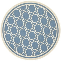 SAFAVIEH Courtyard Allison Geometric Bordered Indoor/Outdoor Area Rug, 5'3" x 5'3" Round, Blue/Beige