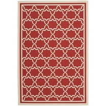 SAFAVIEH Courtyard Allison Geometric Bordered Indoor/Outdoor Area Rug, 5'3" x 7'7", Red/Bone