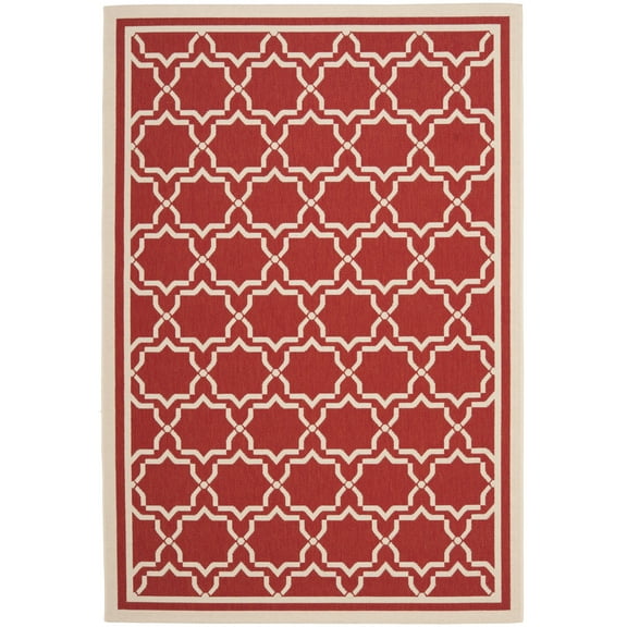 SAFAVIEH Courtyard Allison Geometric Bordered Indoor/Outdoor Area Rug, 5'3" x 7'7", Red/Bone