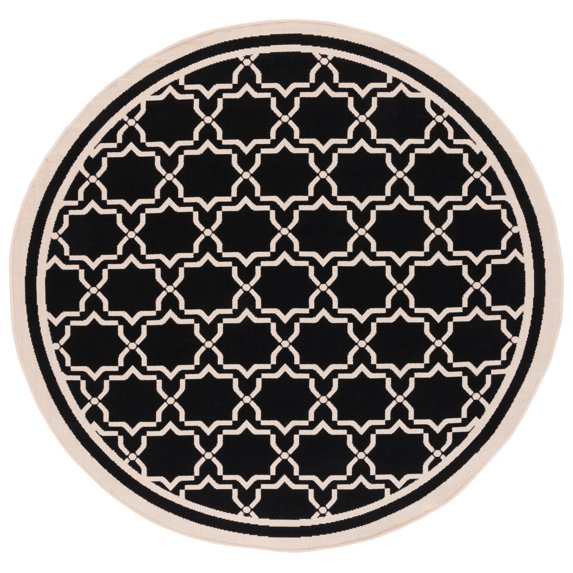 SAFAVIEH Courtyard Allison Oriental Indoor/Outdoor Area Rug, Black/Beige, 6'7" x 6'7" Round