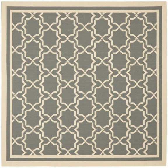 SAFAVIEH Courtyard Allison Geometric Bordered Indoor/Outdoor Area Rug, 6'7" x 6'7" Square, Anthracite/Beige