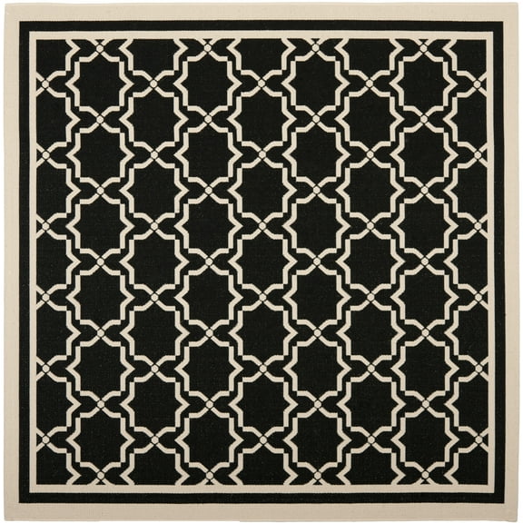 SAFAVIEH Courtyard Allison Geometric Bordered Indoor/Outdoor Area Rug, 6'7" x 6'7" Square, Black/Beige