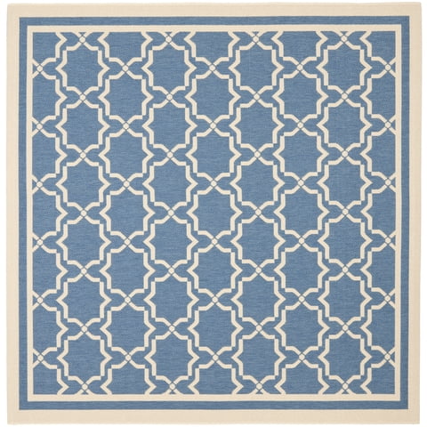 SAFAVIEH Courtyard Allison Geometric Bordered Indoor/Outdoor Area Rug, 6'7" x 6'7" Square, Blue/Beige