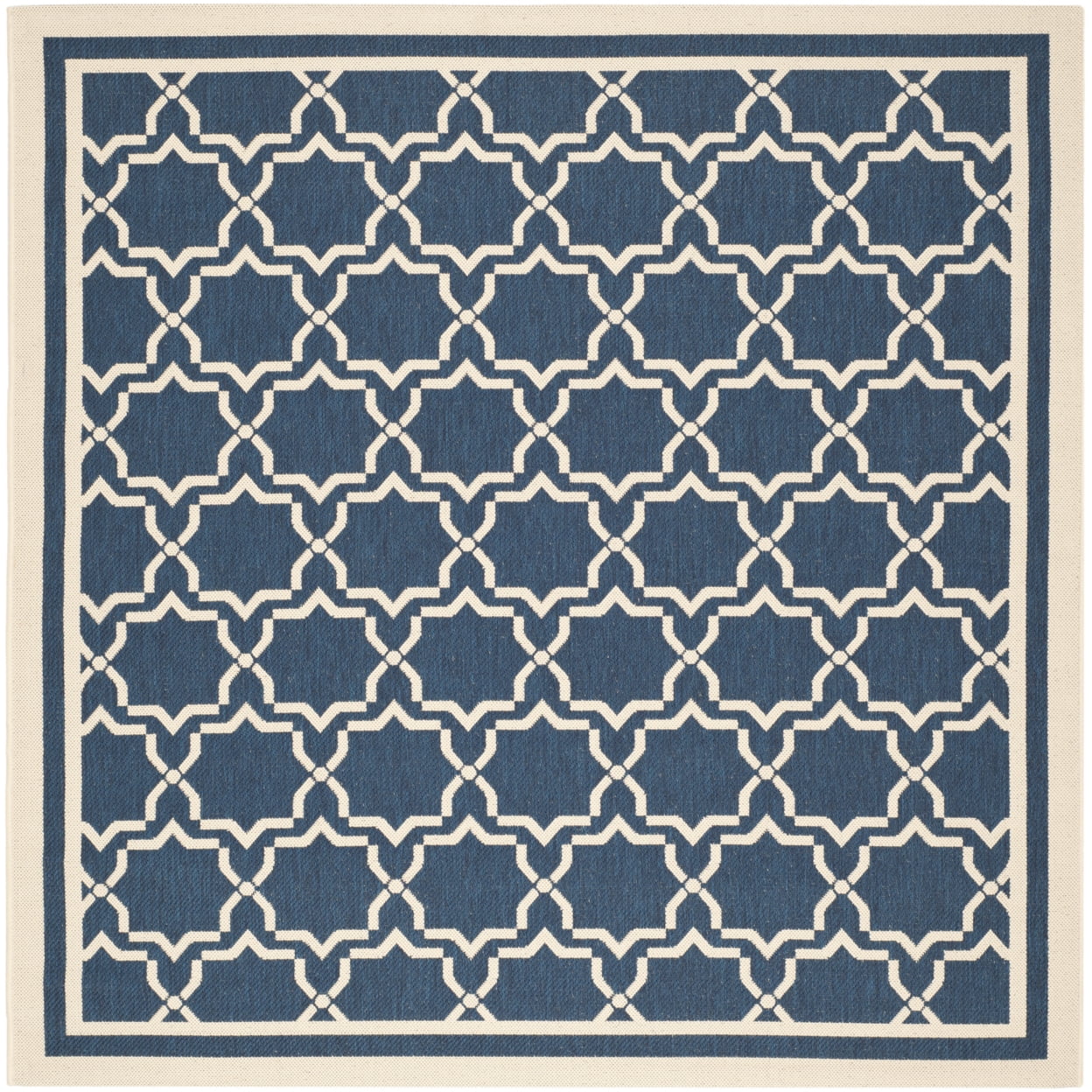 Navy and Beige Geometric Square Indoor/Outdoor Area Rug