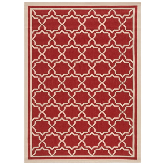 SAFAVIEH Courtyard Allison Geometric Bordered Indoor/Outdoor Area Rug, 6'7" x 9'6", Red/Bone