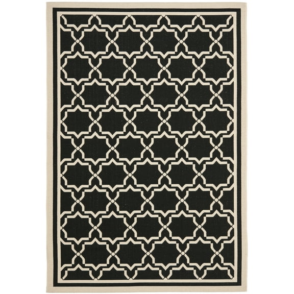 SAFAVIEH Courtyard Allison Geometric Bordered Indoor/Outdoor Area Rug, 8' x 11', Black/Beige