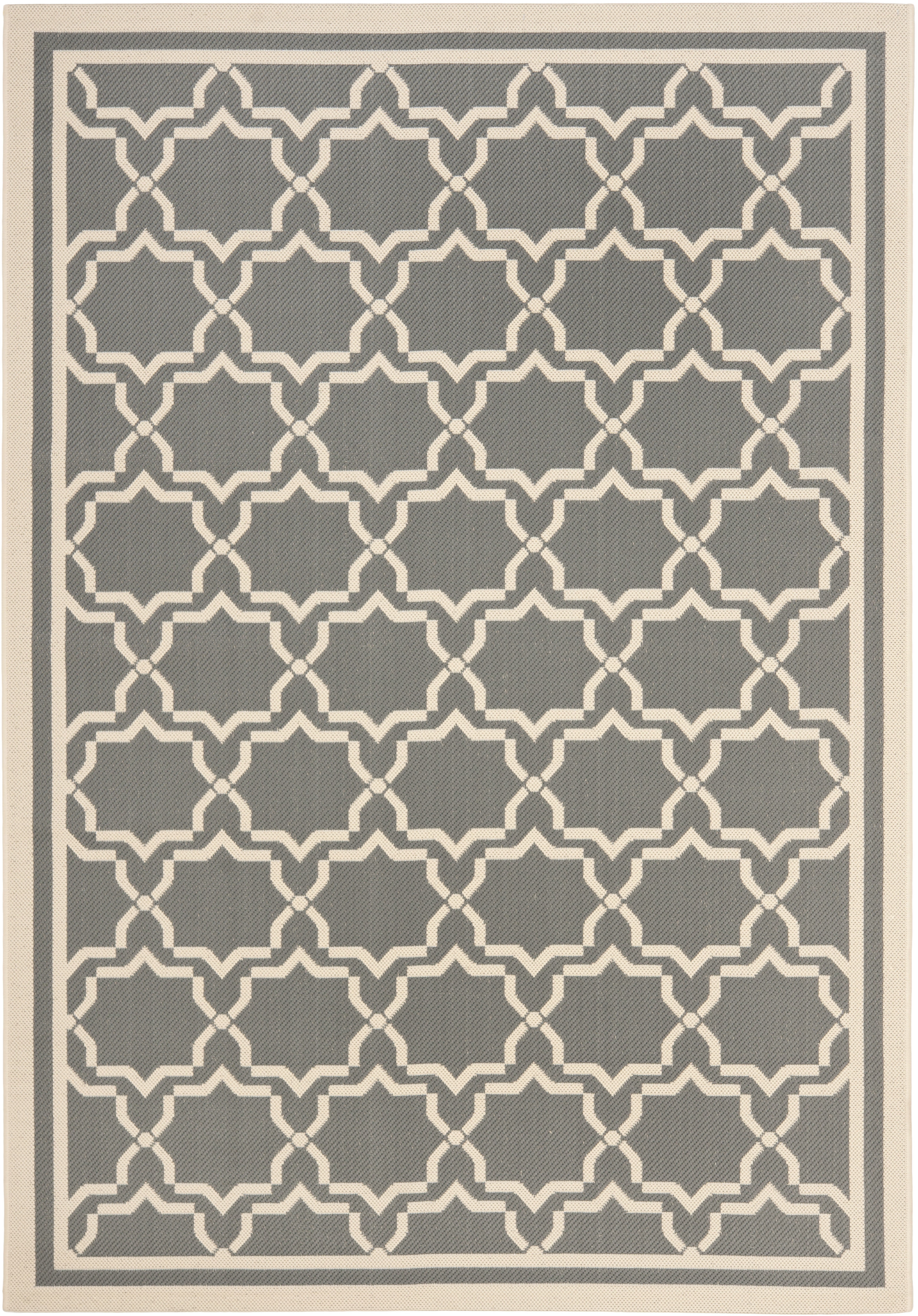 SAFAVIEH Courtyard Allison Geometric Bordered Indoor/Outdoor Area Rug, 9' x 12', Anthracite/Beige