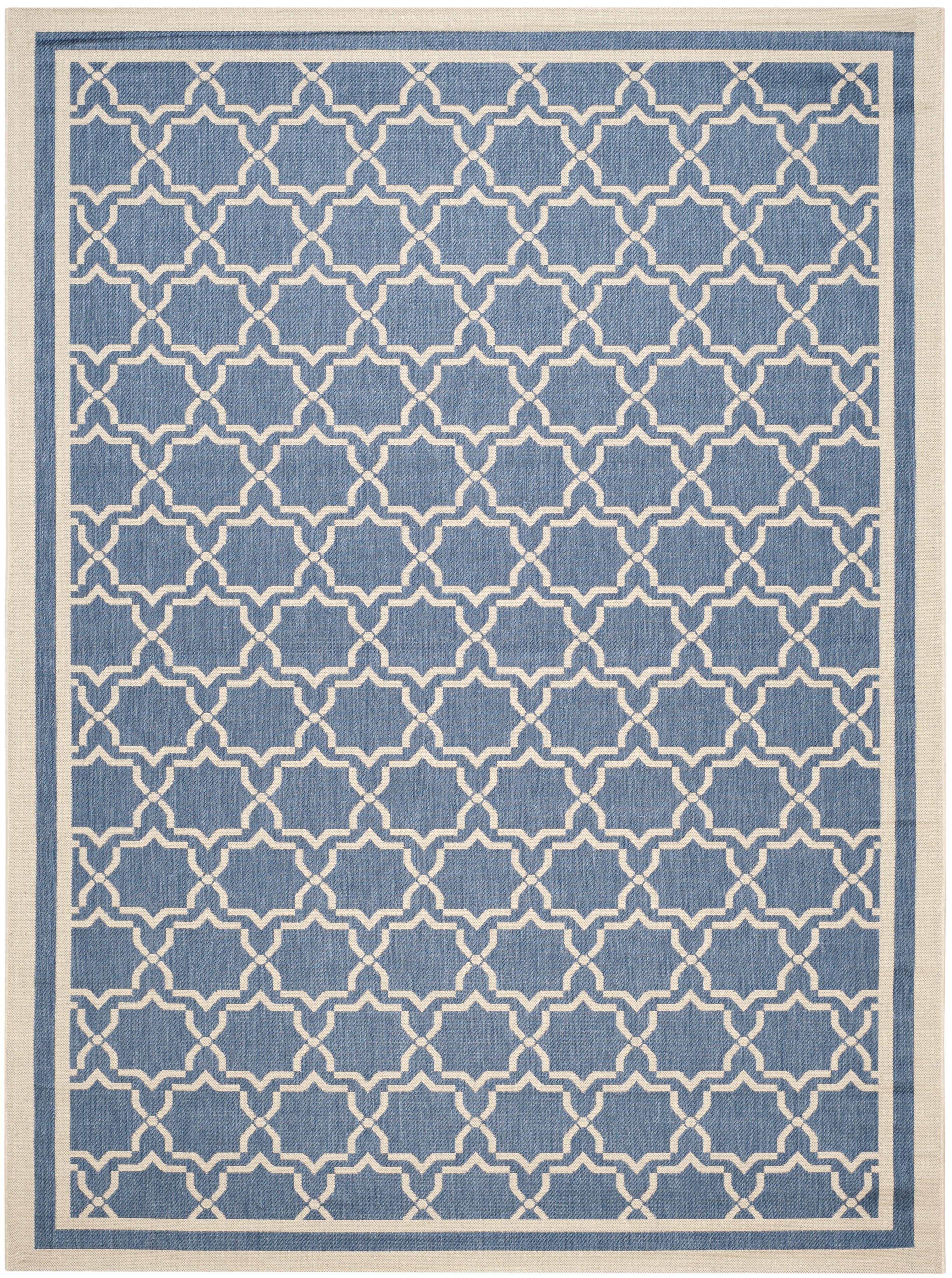 SAFAVIEH Courtyard Allison Geometric Bordered Indoor/Outdoor Area Rug, 9' x 12', Blue/Beige