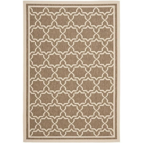 SAFAVIEH Courtyard Allison Geometric Bordered Indoor/Outdoor Area Rug, 9' x 12', Brown/Bone