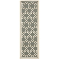 SAFAVIEH Courtyard Allison Geometric Bordered Indoor/Outdoor Runner Rug, 2'3" x 8', Anthracite/Beige