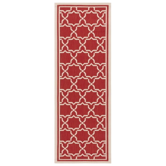 SAFAVIEH Courtyard Allison Geometric Bordered Indoor/Outdoor Runner Rug, 2'3" x 8', Red/Bone