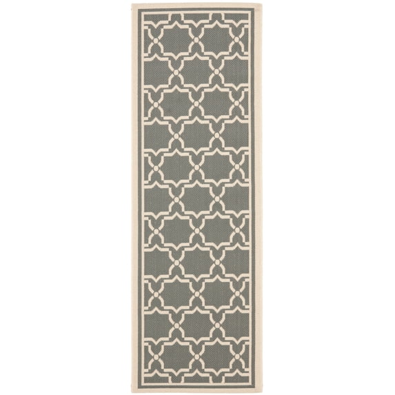 SAFAVIEH Courtyard Allison Geometric Bordered Indoor/Outdoor Runner Rug, 2'4" x 12', Anthracite/Beige