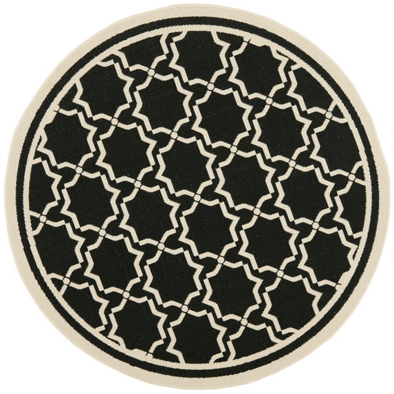 SAFAVIEH Courtyard Allison Oriental Indoor/Outdoor Area Rug, Black/Beige, 5'3" x 5'3" Round