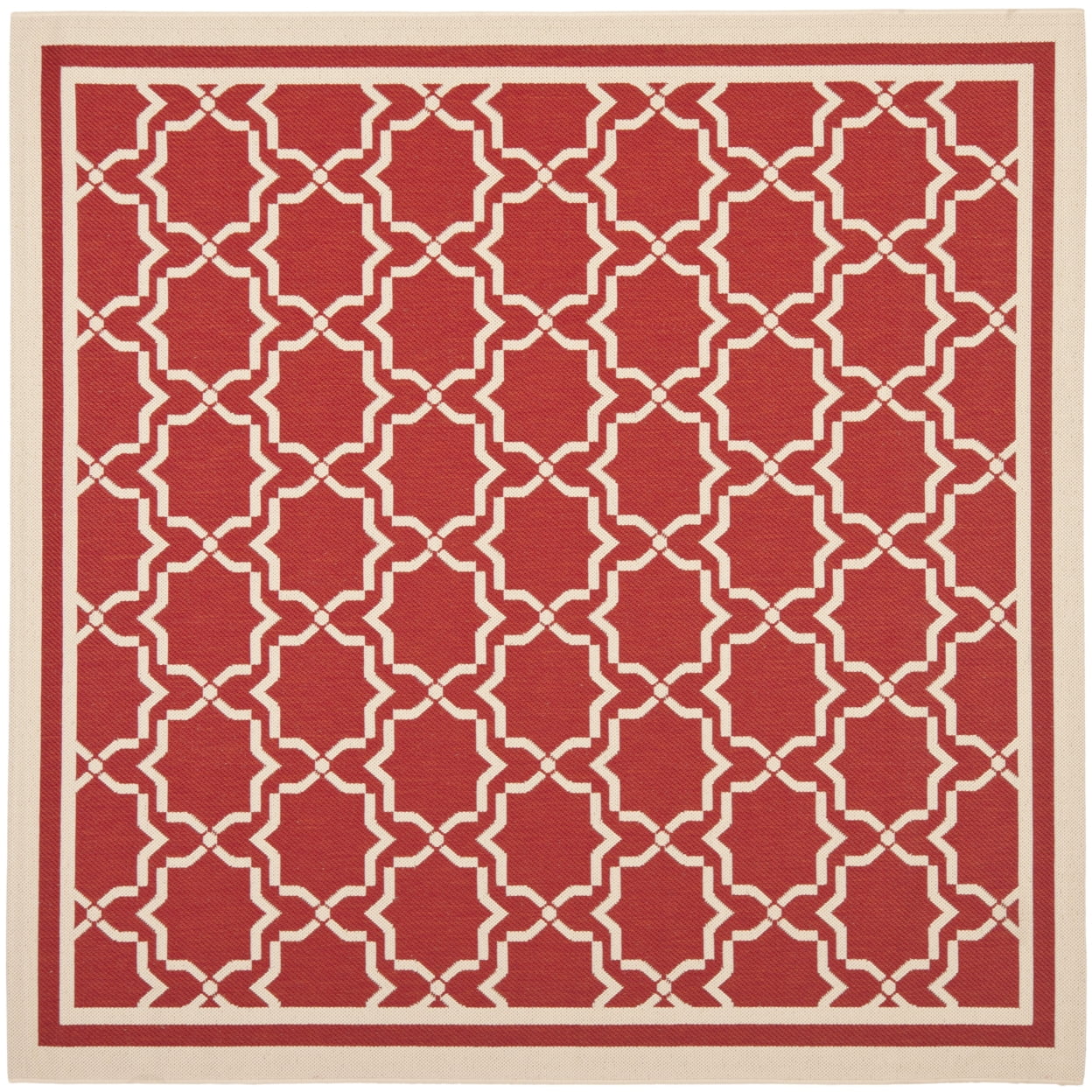 Red and Bone Square Synthetic Flat Woven Area Rug