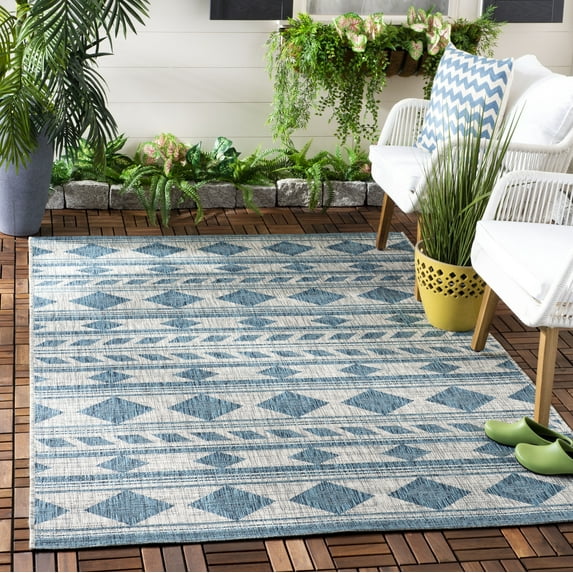 Safavieh Courtyard Allycia Geometric Indoor/Outdoor Area Rug, Gray/Teal, 6'7" x 9'6"