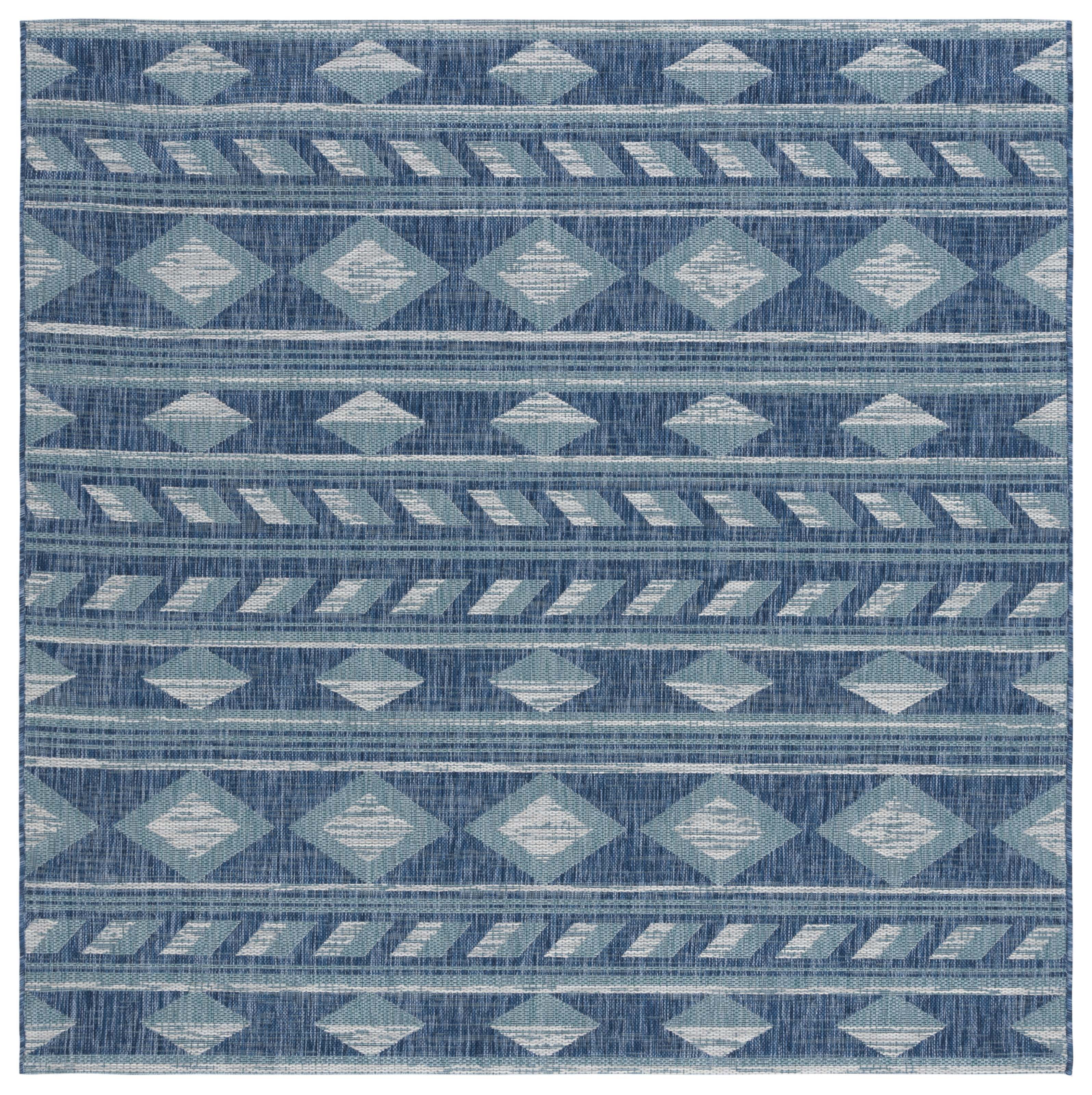 Safavieh Courtyard Allycia Geometric Indoor/Outdoor Area Rug, Navy/Aqua, 5'3" x 5'3" Square
