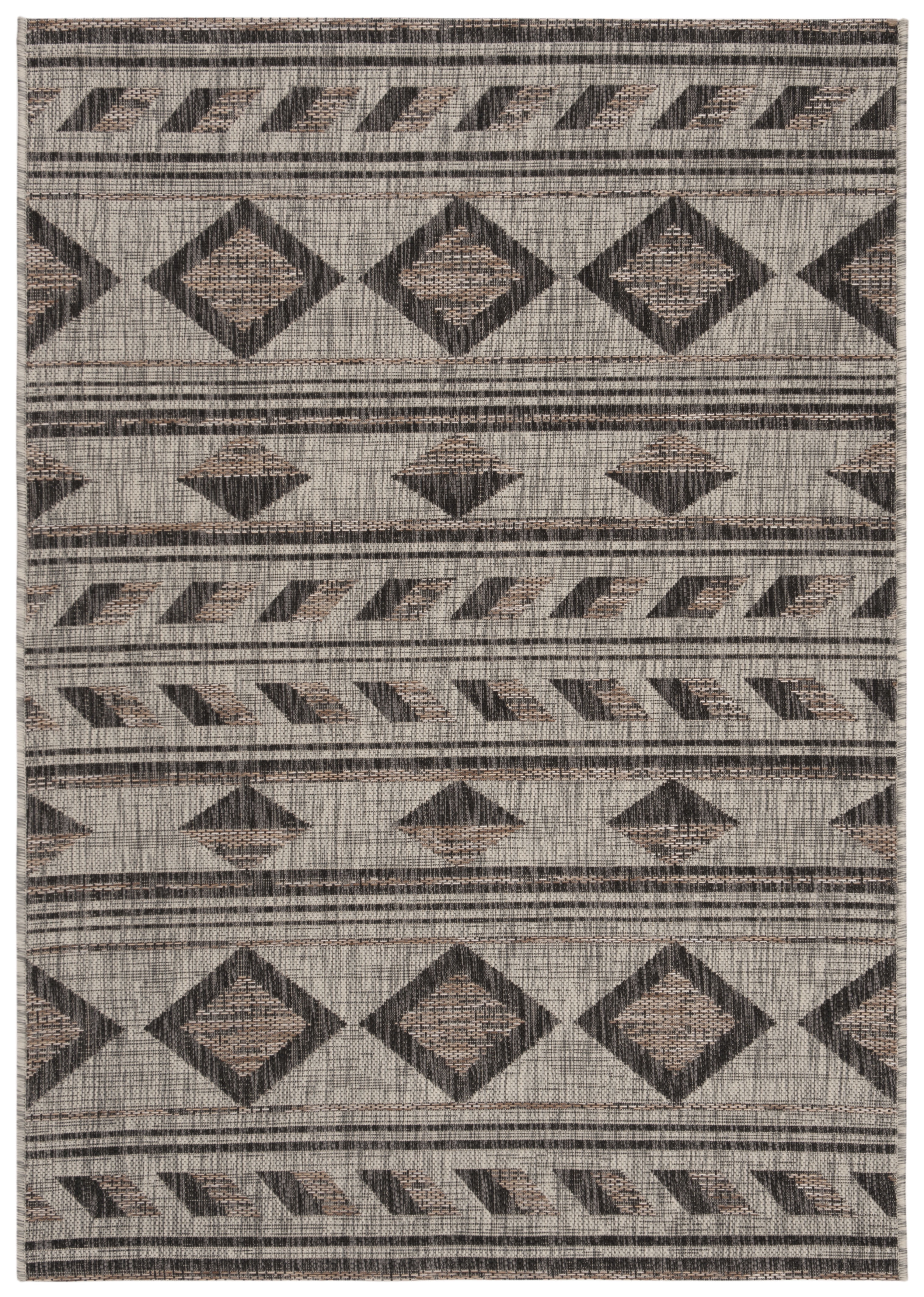 Grey/Black Rectangular Synthetic Flat Woven Area Rug