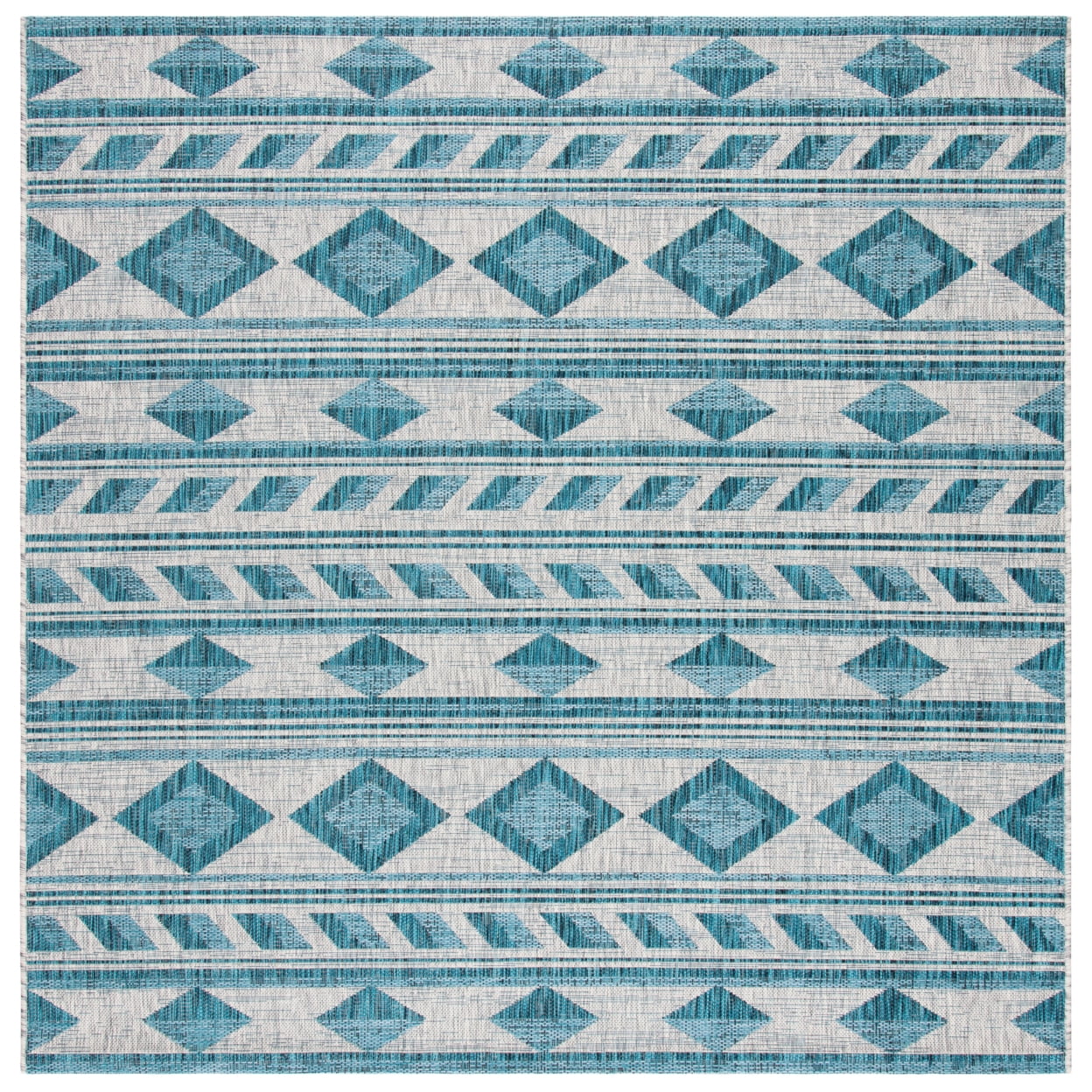 Gray and Teal Square Synthetic Indoor/Outdoor Rug