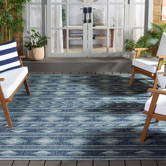 Safavieh Courtyard Allycia Geometric Indoor/Outdoor Area Rug, Navy/Aqua, 6'7" x 6'7" Square