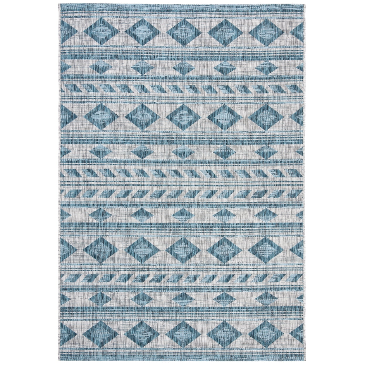 Reversible Easy-Care Synthetic Indoor/Outdoor Rug in Grey/Teal, 9' x 12'