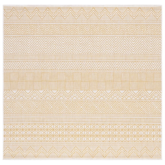 SAFAVIEH Courtyard Altan Geometric Indoor/Outdoor Area Rug, Beige/Gold, 6'7" x 6'7" Square