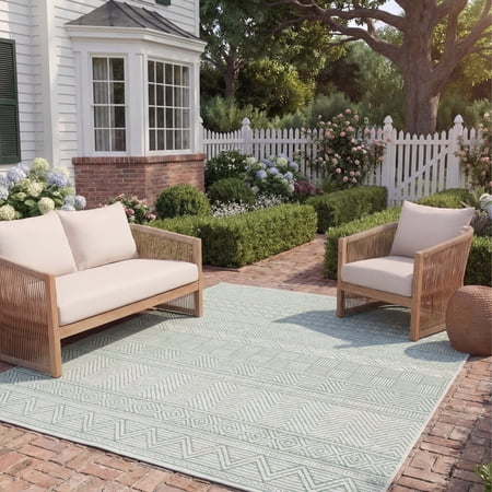 Safavieh Courtyard Altan Geometric Indoor/Outdoor Area Rug, Beige/Green, 5'3" x 7'7"