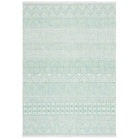 SAFAVIEH Courtyard Altan Geometric Indoor/Outdoor Area Rug, Beige/Green, 6'7" x 9'6"