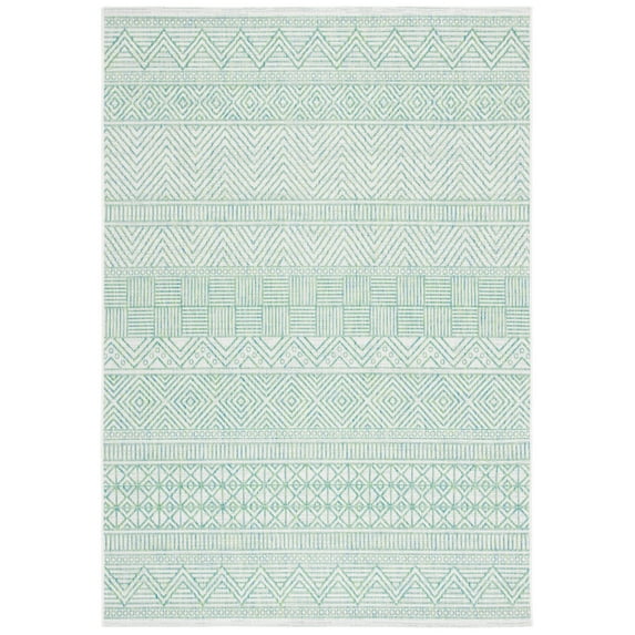 SAFAVIEH Courtyard Altan Geometric Indoor/Outdoor Area Rug, Beige/Green, 6'7" x 9'6"