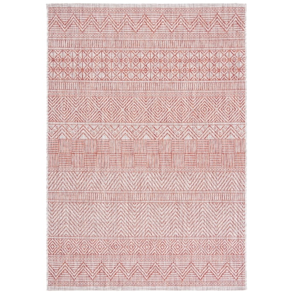 SAFAVIEH Courtyard Altan Geometric Indoor/Outdoor Area Rug, Beige/Rust, 6'7" x 9'6"