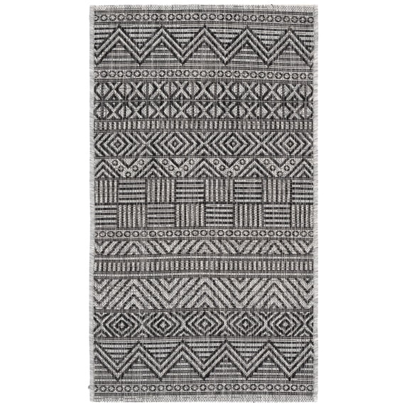 SAFAVIEH Courtyard Altan Geometric Indoor/Outdoor Area Rug, Black/Grey, 2' x 3'7"