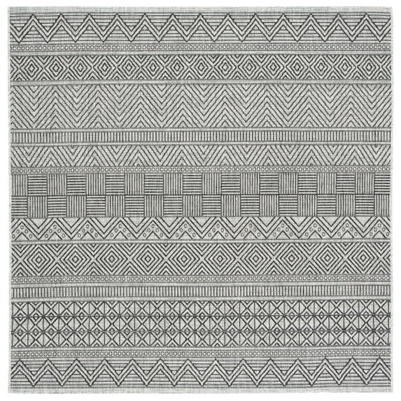 SAFAVIEH Courtyard Altan Geometric Indoor/Outdoor Area Rug, Black/Grey, 4' x 4' Square