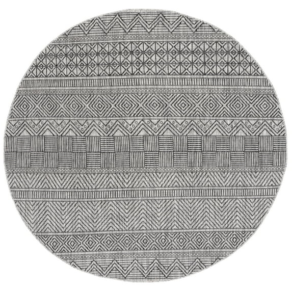SAFAVIEH Courtyard Altan Geometric Indoor/Outdoor Area Rug, Black/Grey, 6'7" x 6'7" Round
