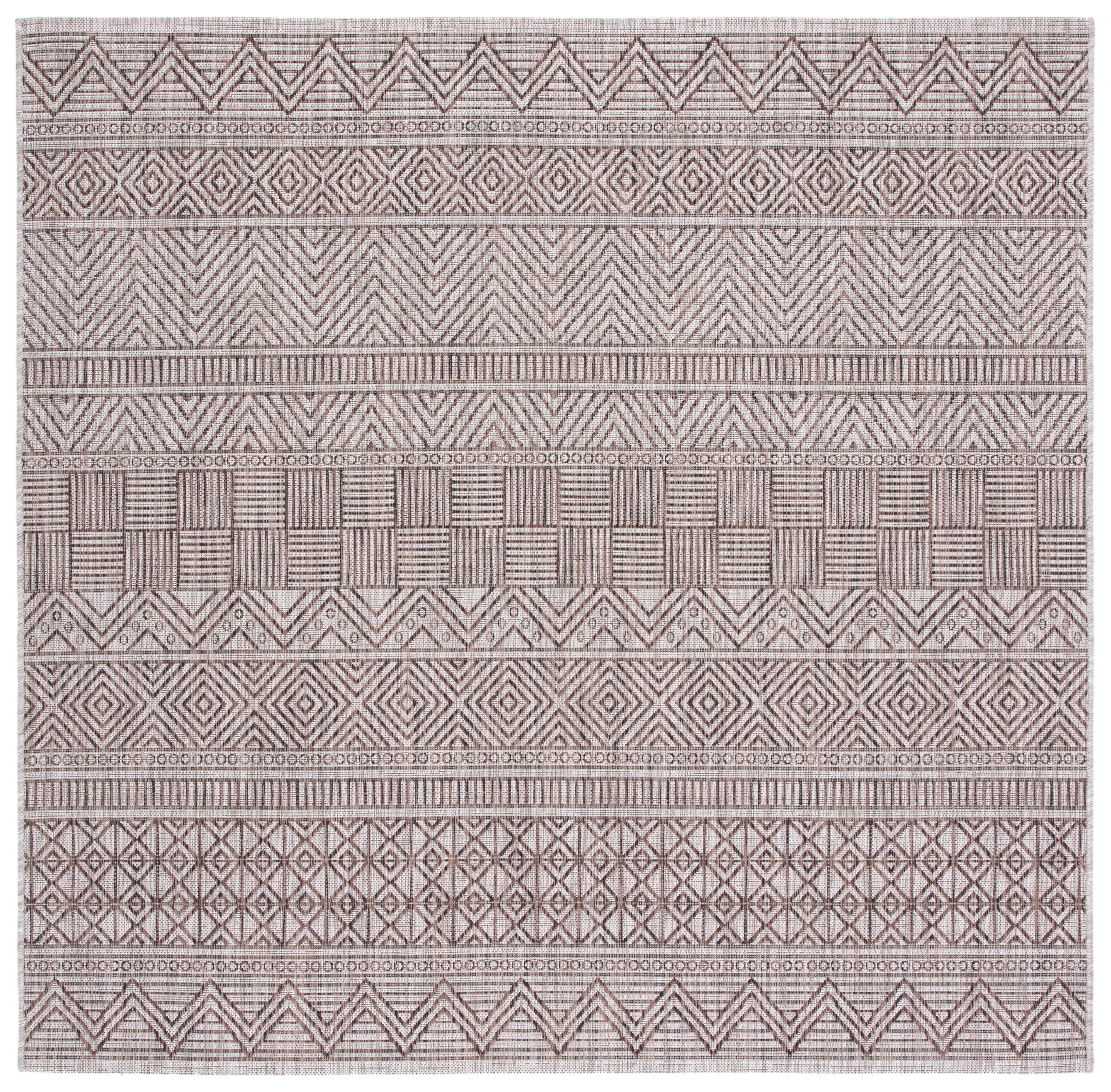 SAFAVIEH Courtyard Altan Geometric Indoor/Outdoor Area Rug, Grey/Brown, 6'7" x 6'7" Square