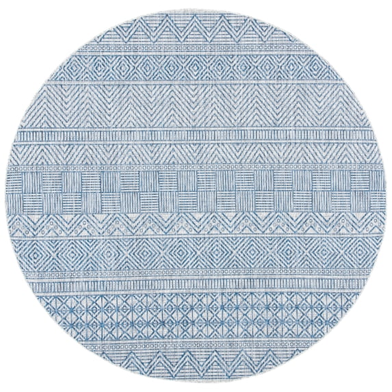 SAFAVIEH Courtyard Altan Geometric Indoor/Outdoor Area Rug, Grey/Navy, 5'3" x 5'3" Round
