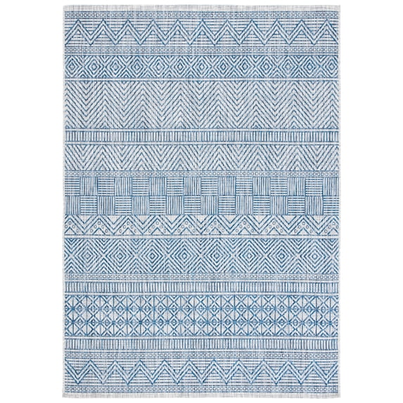 SAFAVIEH Courtyard Altan Geometric Indoor/Outdoor Area Rug, Grey/Navy, 5'3" x 7'7"