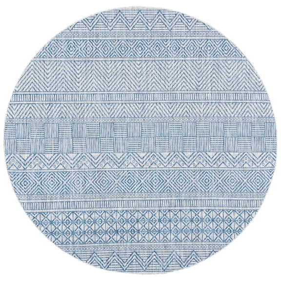 SAFAVIEH Courtyard Altan Geometric Indoor/Outdoor Area Rug, Grey/Navy, 6'7" x 6'7" Round