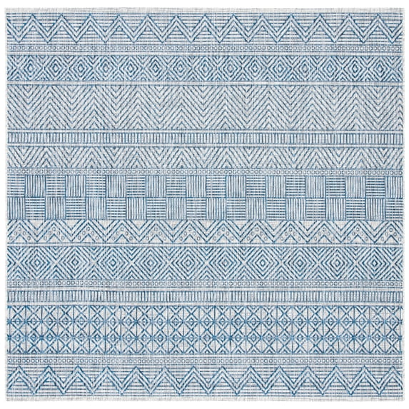 SAFAVIEH Courtyard Altan Geometric Indoor/Outdoor Area Rug, Grey/Navy, 7'10" x 7'10" Square