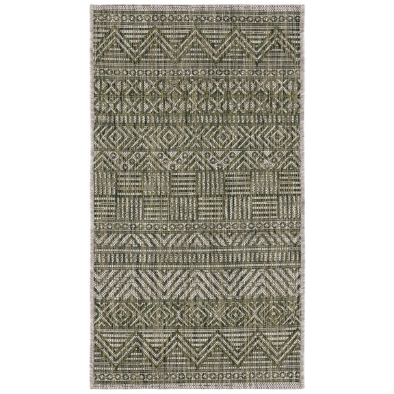 SAFAVIEH Courtyard Altan Geometric Indoor/Outdoor Area Rug, Grey/Olive Green, 2'7" x 5'