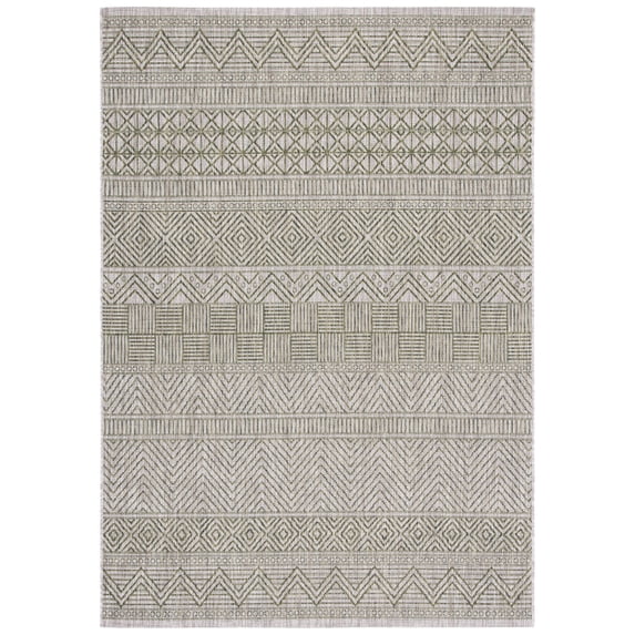 SAFAVIEH Courtyard Altan Geometric Indoor/Outdoor Area Rug, Grey/Olive Green, 5'3" x 7'7"