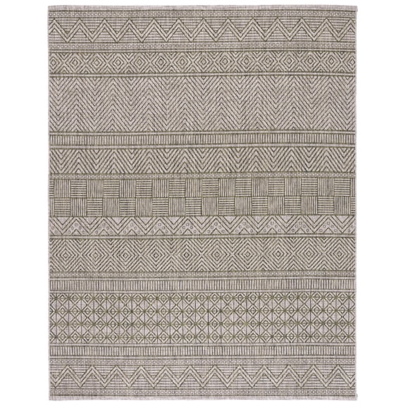 SAFAVIEH Courtyard Altan Geometric Indoor/Outdoor Area Rug, Grey/Olive Green, 9' x 12'